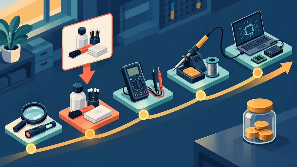 Ordre initial d’outils : inspection et nettoyage, puis soudure et firmware