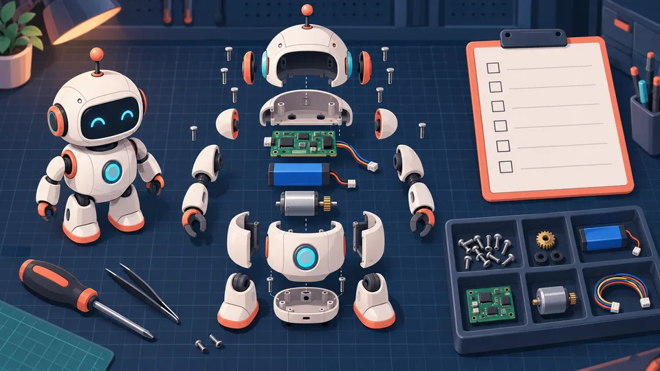 Liste par couches d’un robot générique : pièces, nettoyage et remontage