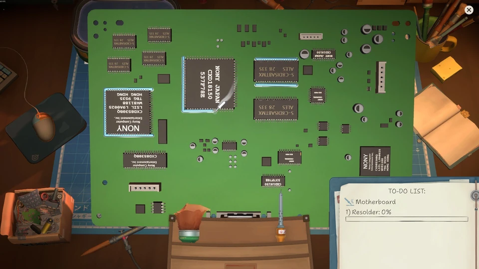 A ReStory motherboard with soldering targets highlighted