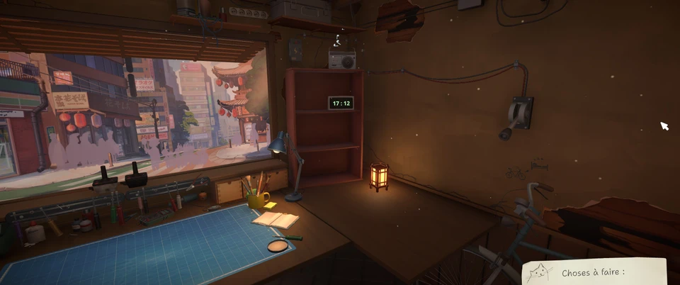 The bicycle is on the right side of the workshop. This locates the in-game save interaction, not the backup-file restore screen.